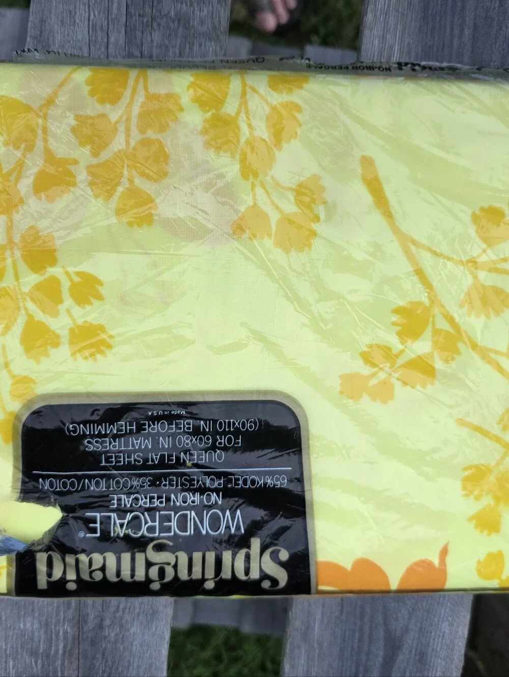 Vtg Springmaid Wondercale No-Iron Percale Queen Flat Sheet Yellow Butterflies